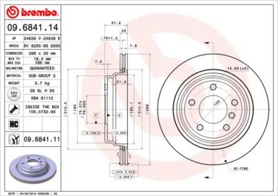 BREMBO Диск тормозной 5 E39 520-540 95-04 задний D=298мм. крашенные (вместо 09.6841.14) (562036, 09.6841.11)