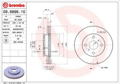 Brembo 09.6896.10 тормозной диск на TOYOTA CELICA Наклонная задняя часть (ST16_, AT16_)