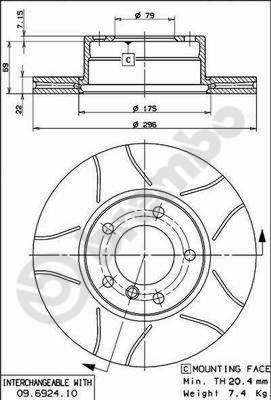 BREMBO Диск торм.пер. вент. E39 520i-535i/525TD/530d 11/95-09/00 296X76X22mm (562035, 09.6924.75)