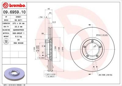 BREMBO Диск тормозной FORD TRANSIT 91-00 R15 передний вентилируемый (561625J, 09.6959.10)