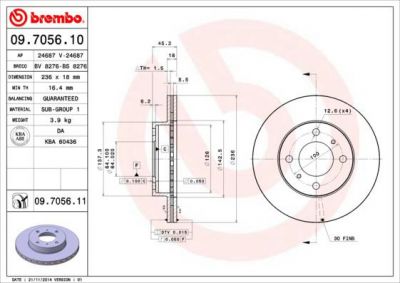 BREMBO Диск тормозной MITSUBISHI CARISMA 1.6/1.9 95-06/COLT 92-05/LANCER 92-03 передний (562011, 09.7056.10)