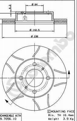 BREMBO Диск тормозной MITSUBISHI Carisma 1.6i 16V (DA1) (95-2.99) F (562011, 09.7056.75)