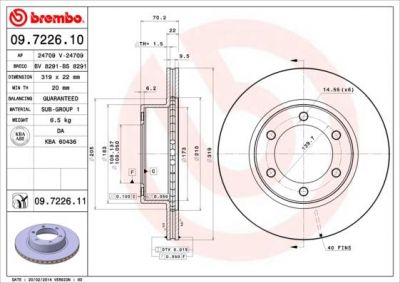 BREMBO Диск тормозной TOYOTA 4RUNNER 95-96/LAND CRUISER (J90) 3.0-3.4 96- передний (562168, 09.7226.10)