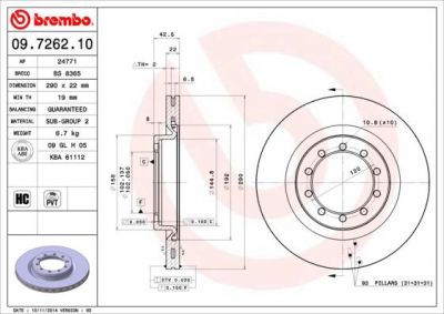 Brembo 09.7262.10 тормозной диск на RENAULT TRUCKS MASCOTT c бортовой платформой/ходовая часть