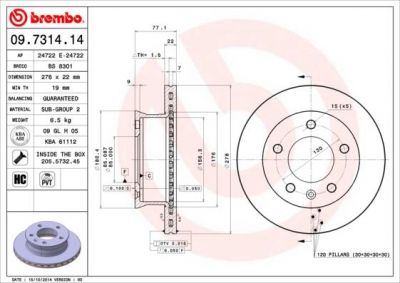 BREMBO Диск тормозной MERCEDES SPRINTER 95>06/VW LT 28-46 95>06 передний вент. (09.7314.14)