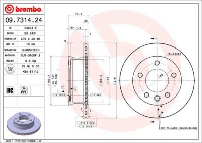 BREMBO Диск тормозной MERCEDES SPRINTER 95>06/VW LT 28-46 95>06 передний вент. (09.7314.24)