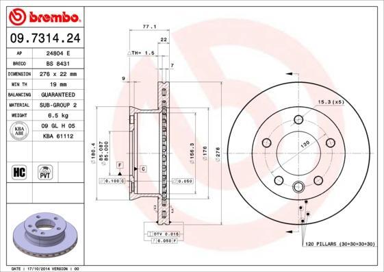 BREMBO Диск тормозной MERCEDES SPRINTER 95>06/VW LT 28-46 95>06 передний вент. (09.7314.24)