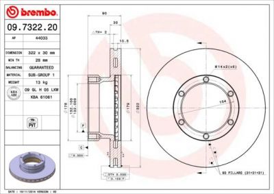 Brembo 09.7322.20 тормозной диск на VOLVO FL 6