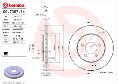 Brembo 09.7367.14 тормозной диск на DODGE CARAVAN