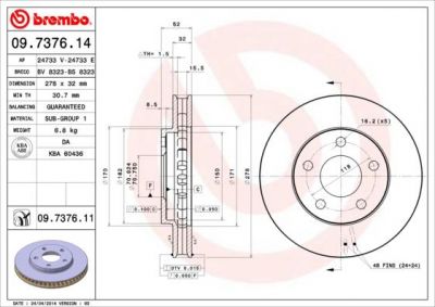 Brembo 09.7376.11 тормозной диск на PONTIAC TRANS SPORT