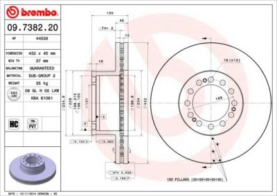 Brembo 09.7382.20 тормозной диск на MAN F 90