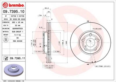 Brembo 09.7395.11 тормозной диск на TOYOTA AVENSIS (_T22_)