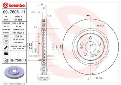 BREMBO Диск торм пер вент W163 ML430-ML55A (1634210312, 09.7606.11)