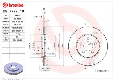 BREMBO Диск тормозной CHRYSLER Town (4683259, 09.7777.10)