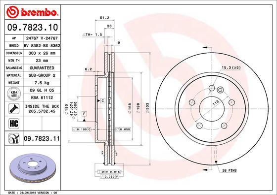 BREMBO Диск тормозной пер вент ML230- (заменен на 09.7823.11) (562099, 09.7823.10)