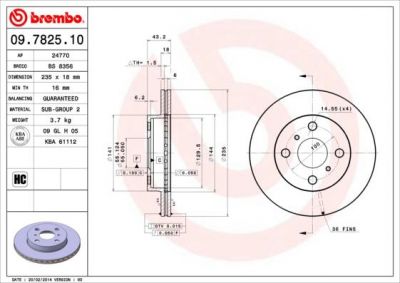 BREMBO (562 169 J) Диск торм пер вент YARIS (562169J, 09.7825.10)