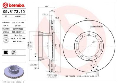 Brembo 09.8173.10 тормозной диск на MAN L 2000