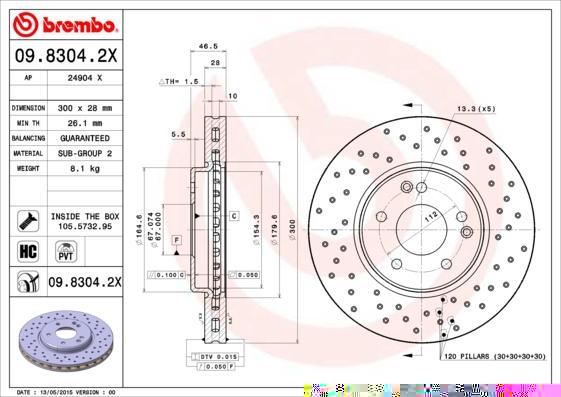Brembo 09.8304.2X тормозной диск на MERCEDES-BENZ C-CLASS (W203)