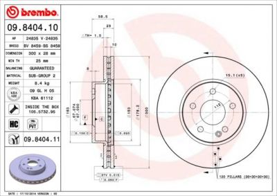 BREMBO 09.8404.11_диск торм. пер.! с покрытием MB W639 Vito 3.0/3.2/2.2CDi 03> (09840411)