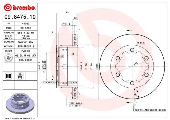 BREMBO Диск тормозной задн. MB Sprinter (со сдвоенными шинами) (09.8475.10)
