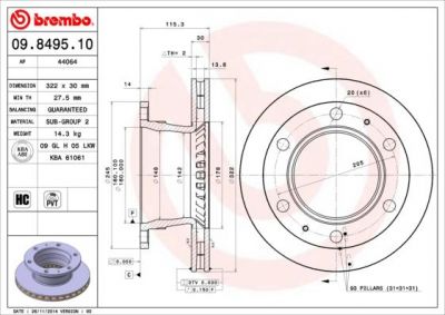 Brembo 09.8495.10 тормозной диск на NISSAN ATLEON