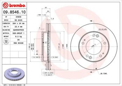 BREMBO Диск тормозной KIA SPORTAGE 2.0 94-03 передний (09.8546.10, 09.8546.10)