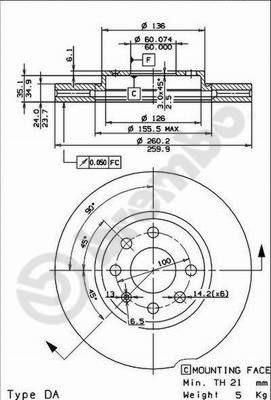 Brembo 09.8601.75 тормозной диск на OPEL COMBO Tour