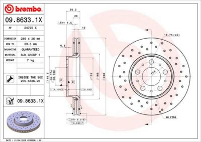 Brembo 09.8633.1X тормозной диск на VOLVO XC70 CROSS COUNTRY