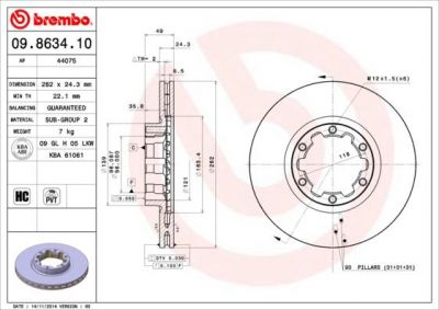 Brembo 09.8634.10 тормозной диск на NISSAN ATLEON
