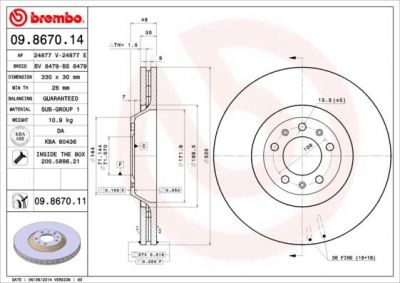 Brembo 09.8670.11 тормозной диск на PEUGEOT 607 (9D, 9U)