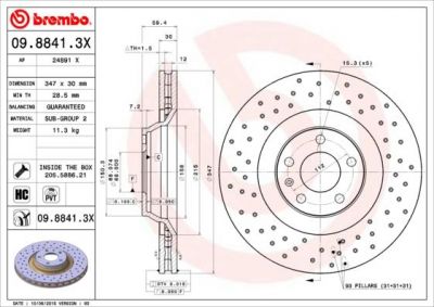Brembo 09.8841.3X тормозной диск на AUDI A6 Allroad (4FH, C6)