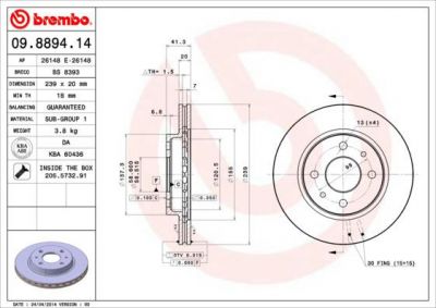 Brembo 09.8894.14 Диск тормозной LADA 2110/2111/2112 передний вент. D=239мм.