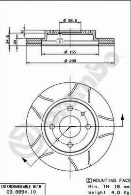 Brembo 09.8894.75 Диск тормозной LADA 2110/2111/2112 передний вент. D=239мм.