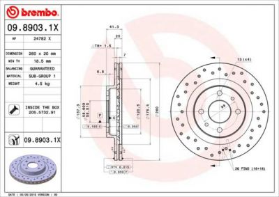 Brembo 09.8903.1X Диск тормозной ПЕРФОРИРОВАННЫЙ ВАЗ 2110-2112 R14 передний вентилируемый