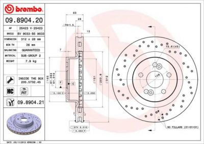 Brembo 09.8904.21 тормозной диск на RENAULT MEGANE II (BM0/1_, CM0/1_)