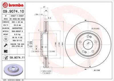 Brembo 09.9074.11 тормозной диск на RENAULT LAGUNA II Grandtour (KG0/1_)