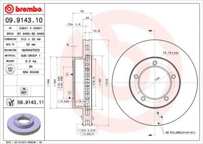 BREMBO 09.9143.11_диск тормозной передний! с покрытием Toyota Land Cruiser 100 4.7/4.2TD 98> (09914311)