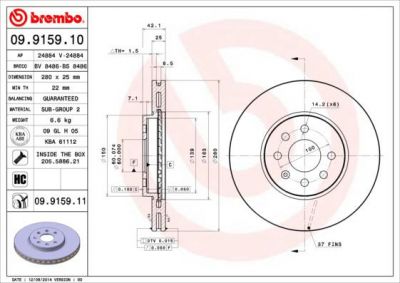 Brembo 09.9159.11 тормозной диск на OPEL COMBO Tour