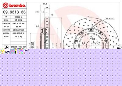 BREMBO Торм.диск пер.[390x36] 5 отв. (09.9313.33)