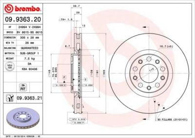 Brembo 09.9363.21 тормозной диск на ALFA ROMEO 159 (939)