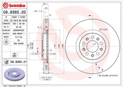 Brembo 09.9365.21 тормозной диск на ALFA ROMEO 159 (939)