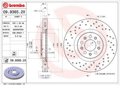 Brembo 09.9365.2X тормозной диск на ALFA ROMEO 159 (939)
