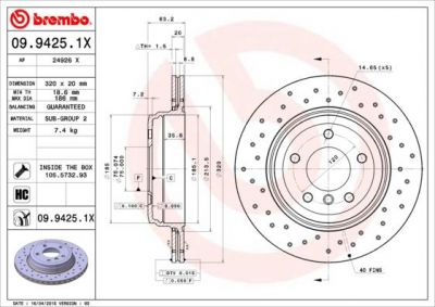 Brembo 09.9425.1X тормозной диск на 5 (E60)