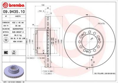 Brembo 09.9435.10 тормозной диск на MAN TGX