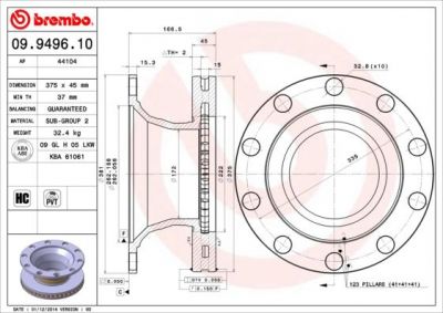 Brembo 09.9496.10 тормозной диск на RENAULT TRUCKS Midlum