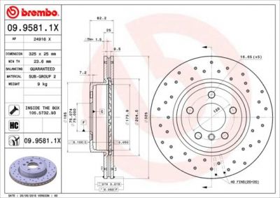 Brembo 09.9581.1X тормозной диск на X3 (E83)