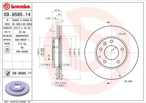 Brembo 09.9585.11 тормозной диск на MAZDA 626 V Station Wagon (GW)