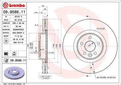 BREMBO Диск торм.пер.S80 06-/XC70 07- (R18) (30769057, 09.9586.11)