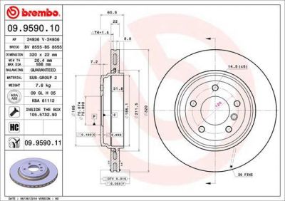 BREMBO Диск тормозной 3 E46 325-330 99-06 задний D=320мм. крашенные (вместо 09.9590.10) (34201166073, 09.9590.11)