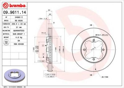 Brembo 09.9611.14 тормозной диск на ROVER 600 (RH)